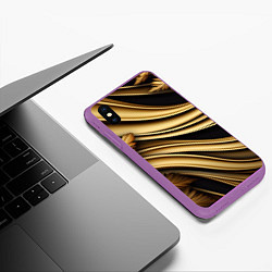 Чехол iPhone XS Max матовый Золотая объемная абстракция, цвет: 3D-фиолетовый — фото 2