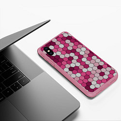 Чехол iPhone XS Max матовый Камуфляж гексагон розовый, цвет: 3D-малиновый — фото 2