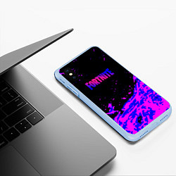 Чехол iPhone XS Max матовый Fortnite neon logo steel, цвет: 3D-голубой — фото 2