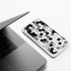 Чехол iPhone XS Max матовый Камуфляж гексагон серый, цвет: 3D-белый — фото 2