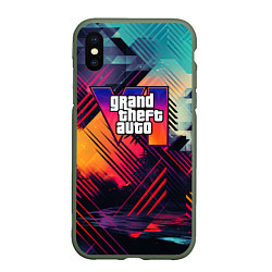 Чехол iPhone XS Max матовый GTA 6 аbstract logo, цвет: 3D-темно-зеленый