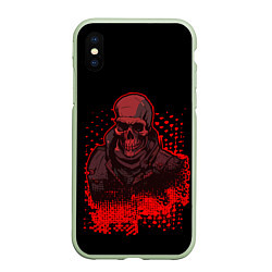 Чехол iPhone XS Max матовый Красный скелет на чёрном фоне, цвет: 3D-салатовый
