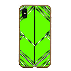 Чехол iPhone XS Max матовый Белые полосы на зелёном фоне, цвет: 3D-коричневый