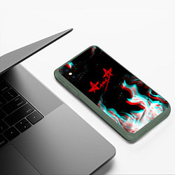 Чехол iPhone XS Max матовый Алиса огонь глитч, цвет: 3D-темно-зеленый — фото 2