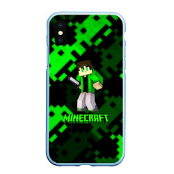 Чехол iPhone XS Max матовый Minecraft персонаж из игры, цвет: 3D-голубой