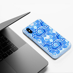 Чехол iPhone XS Max матовый Новогодняя гжель на белом фоне, цвет: 3D-голубой — фото 2