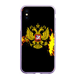 Чехол iPhone XS Max матовый Герб РФ краски жёлтые патриотизм, цвет: 3D-светло-сиреневый