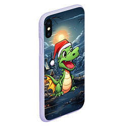 Чехол iPhone XS Max матовый Зеленый дракон на новогоднем фоне, цвет: 3D-светло-сиреневый — фото 2