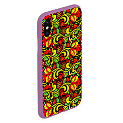 Чехол iPhone XS Max матовый Хохломская роспись красные цветы и ягоды, цвет: 3D-фиолетовый — фото 2