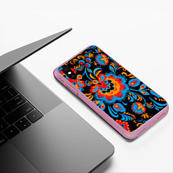 Чехол iPhone XS Max матовый Хохломская роспись разноцветные цветы на чёроном ф, цвет: 3D-розовый — фото 2