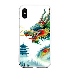 Чехол iPhone XS Max матовый Japanese watercolor dragon - art, цвет: 3D-белый