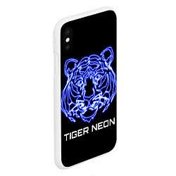 Чехол iPhone XS Max матовый Tiger neon art, цвет: 3D-белый — фото 2