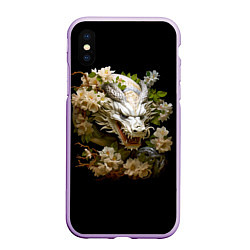 Чехол iPhone XS Max матовый Китайский дракон и цветы сакуры, цвет: 3D-сиреневый