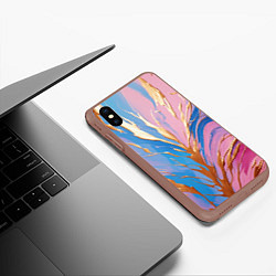 Чехол iPhone XS Max матовый Жидкая краска синего и розового цвета с золотой кр, цвет: 3D-коричневый — фото 2