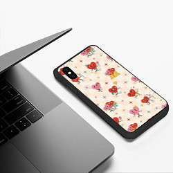 Чехол iPhone XS Max матовый Мультяшные сердца ретро, цвет: 3D-черный — фото 2