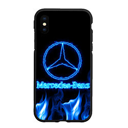 Чехол iPhone XS Max матовый Mercedes-benz blue neon, цвет: 3D-черный