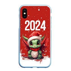 Чехол iPhone XS Max матовый 2024 дракон новогодний красный фон, цвет: 3D-голубой