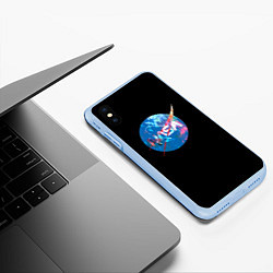 Чехол iPhone XS Max матовый NASA true space star, цвет: 3D-голубой — фото 2
