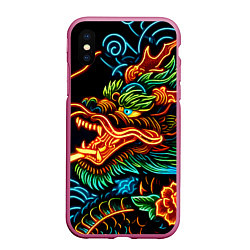 Чехол iPhone XS Max матовый Japanese neon dragon - irezumi, цвет: 3D-малиновый