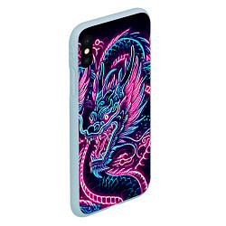 Чехол iPhone XS Max матовый Neon Japanese dragon - irezumi, цвет: 3D-голубой — фото 2