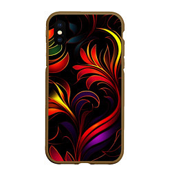 Чехол iPhone XS Max матовый Паттерн русские узоры, цвет: 3D-коричневый