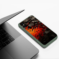 Чехол iPhone XS Max матовый Черные камни на красном взрыв, цвет: 3D-темно-зеленый — фото 2