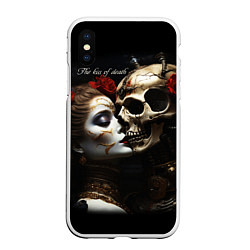 Чехол iPhone XS Max матовый Поцелуй девушки с черепом, цвет: 3D-белый