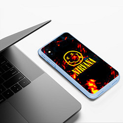 Чехол iPhone XS Max матовый Nirvana rock огненное лого лава, цвет: 3D-голубой — фото 2