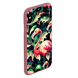 Чехол iPhone XS Max матовый Камуфляж розовый фламинго, цвет: 3D-малиновый — фото 2