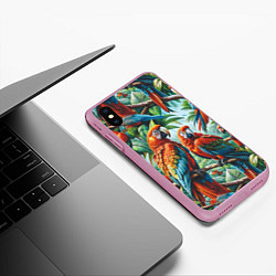 Чехол iPhone XS Max матовый Попугаи Ара - тропики джунгли, цвет: 3D-розовый — фото 2
