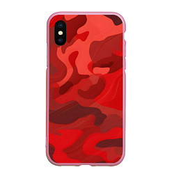 Чехол iPhone XS Max матовый Красный камуфляж крупный, цвет: 3D-розовый