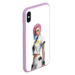 Чехол iPhone XS Max матовый Девушка в белом Cyberpunk 2077, цвет: 3D-сиреневый — фото 2