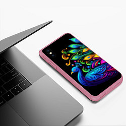 Чехол iPhone XS Max матовый Neon peacock - art, цвет: 3D-малиновый — фото 2