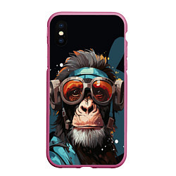 Чехол iPhone XS Max матовый Крутая обезьяна в очках, цвет: 3D-малиновый