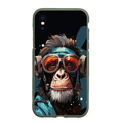Чехол iPhone XS Max матовый Крутая обезьяна в очках, цвет: 3D-темно-зеленый