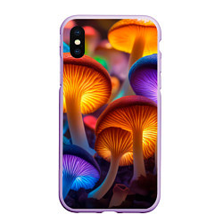 Чехол iPhone XS Max матовый Неоновые светящиеся грибы, цвет: 3D-сиреневый