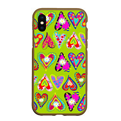 Чехол iPhone XS Max матовый Разноцветные сердца в мексиканском стиле, цвет: 3D-коричневый