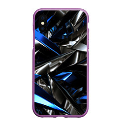 Чехол iPhone XS Max матовый Синие и серебряные вставки абстракции