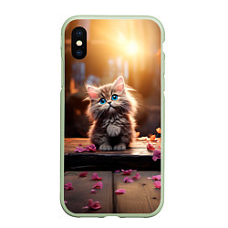 Чехол iPhone XS Max матовый Милый котенок 14 февраля, цвет: 3D-салатовый