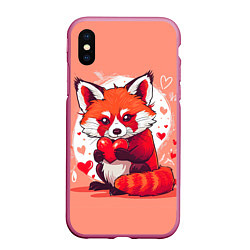 Чехол iPhone XS Max матовый Рыжая лисичка с сердцем, цвет: 3D-малиновый