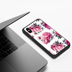 Чехол iPhone XS Max матовый Розовые цветы пиона, цвет: 3D-черный — фото 2