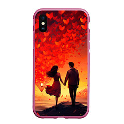 Чехол iPhone XS Max матовый Влюбленная пара в день святого Валентина, цвет: 3D-малиновый