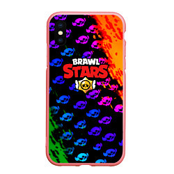 Чехол iPhone XS Max матовый Brawl stars неон лого паттерн, цвет: 3D-баблгам