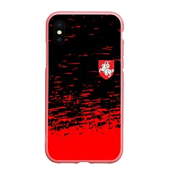 Чехол iPhone XS Max матовый Герб Белоруссии краски красные, цвет: 3D-баблгам