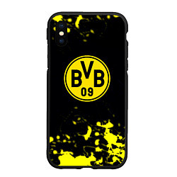 Чехол iPhone XS Max матовый Borussia краски жёлтые, цвет: 3D-черный