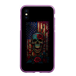 Чехол iPhone XS Max матовый Skull - USA, цвет: 3D-фиолетовый
