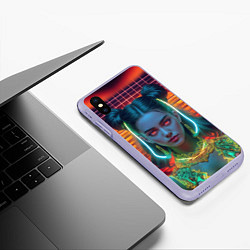 Чехол iPhone XS Max матовый Кибер панк девушка ретро стиль, цвет: 3D-светло-сиреневый — фото 2