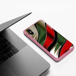 Чехол iPhone XS Max матовый Белые зеленые и красные полосы, цвет: 3D-малиновый — фото 2