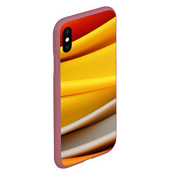 Чехол iPhone XS Max матовый Желтая абстракция с оранжевой волной, цвет: 3D-малиновый — фото 2