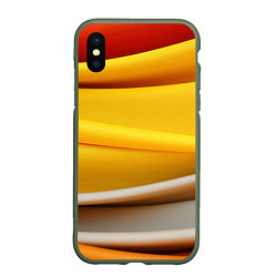 Чехол iPhone XS Max матовый Желтая абстракция с оранжевой волной, цвет: 3D-темно-зеленый